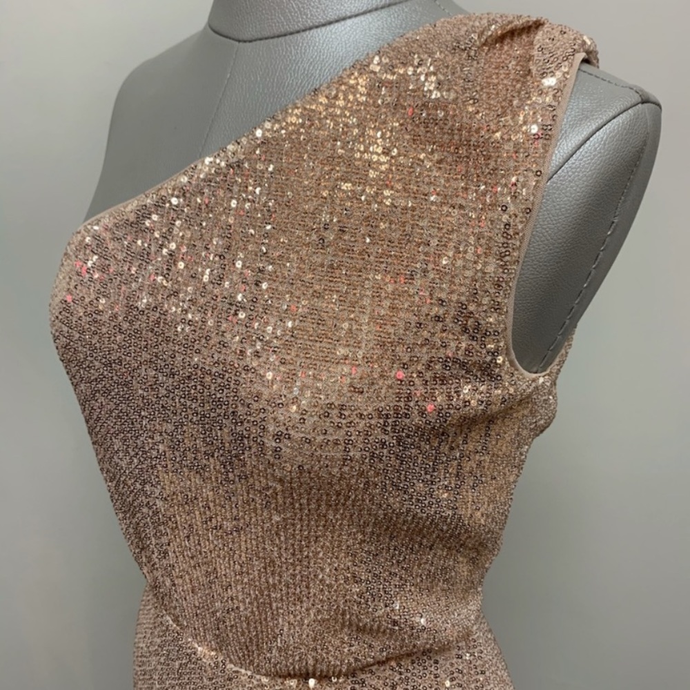 Pronovias gown pink blush nude full body sequins one shoulder dress prom wedding